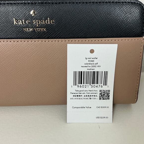 Kate Spade Large Leather Continental Wallet Brown and Black Zip Around Madison - Picture 10 of 11